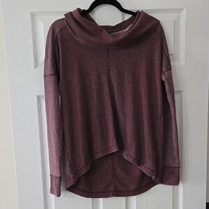 Azur Cowls Neck High Low Thermal Longsleeve Washed Maroon Purple